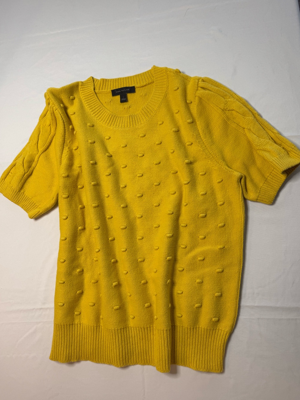 Ann Taylor Bright Yellow Textured Short-Sleeve Sweater